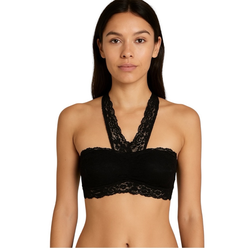 ARITZIA TALULA Romantic Quiet Luxury Y2K Sheer Lace Halter Bralette Top Black XS